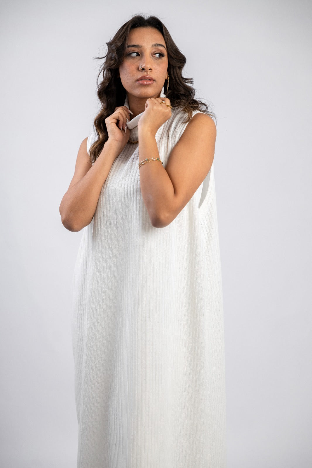 Ribbed Turtleneck Maxi Dress Sleevless