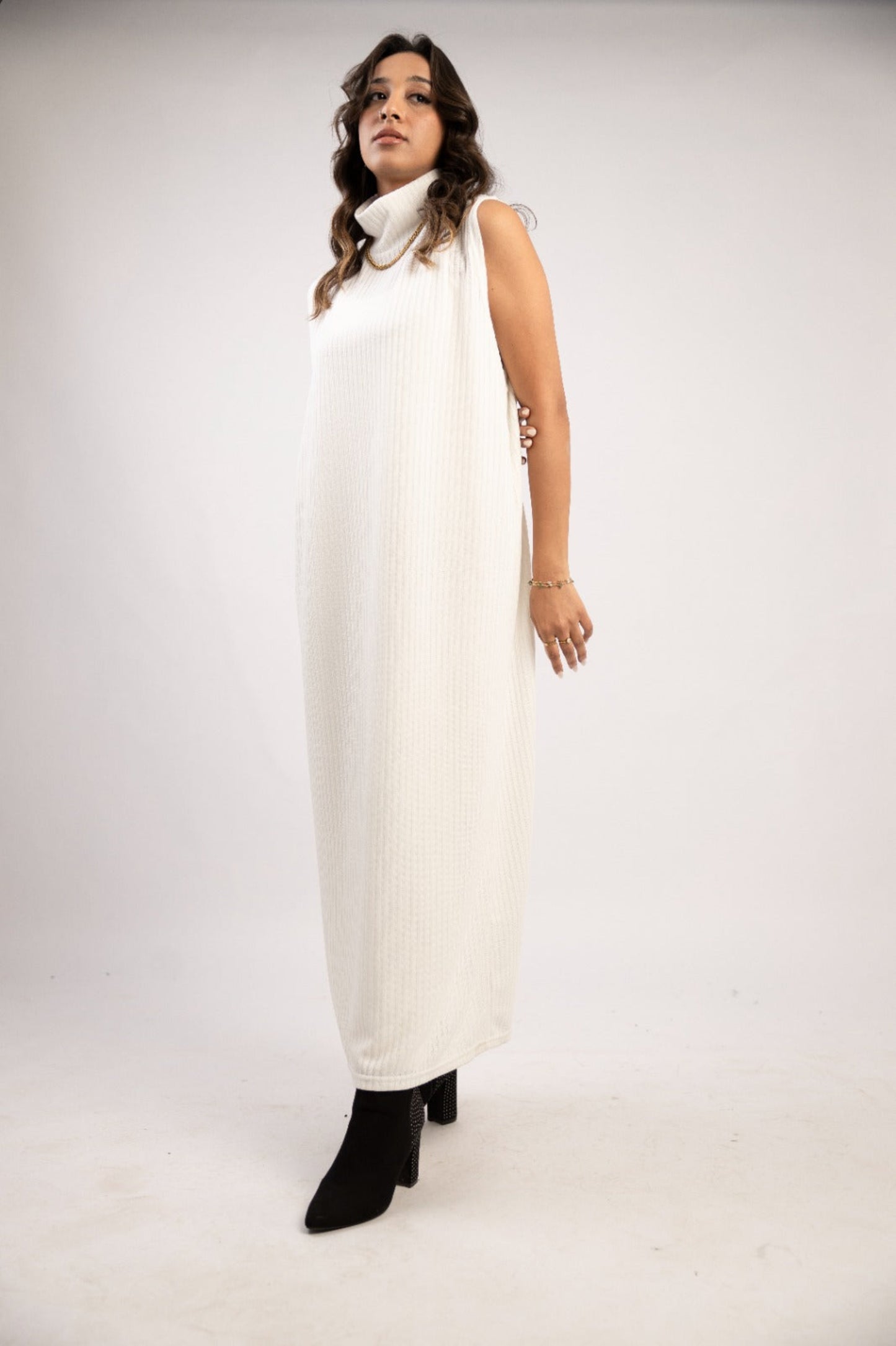 Ribbed Turtleneck Maxi Dress Sleevless