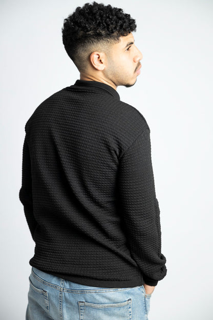 Textured Zip Polo Sweater