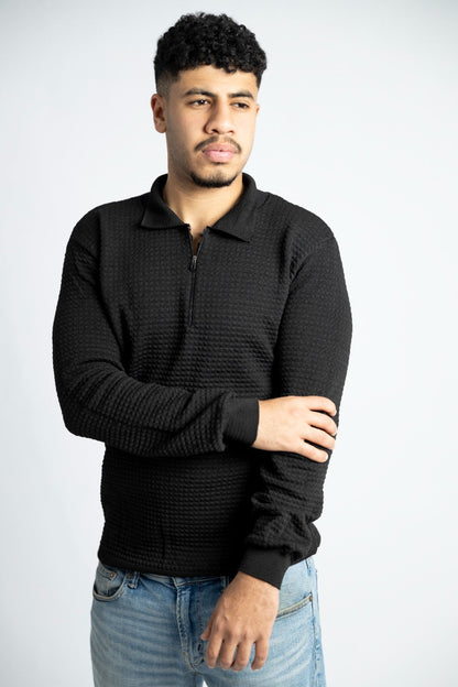 Textured Zip Polo Sweater