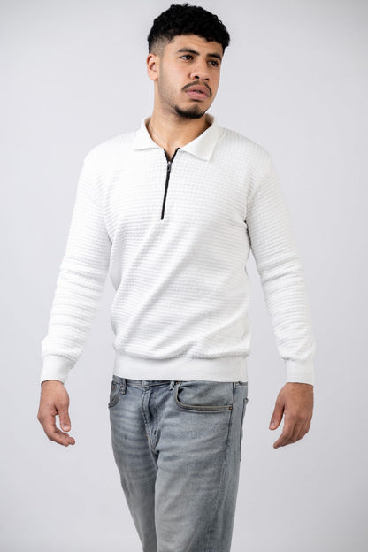 Textured Zip Polo Sweater