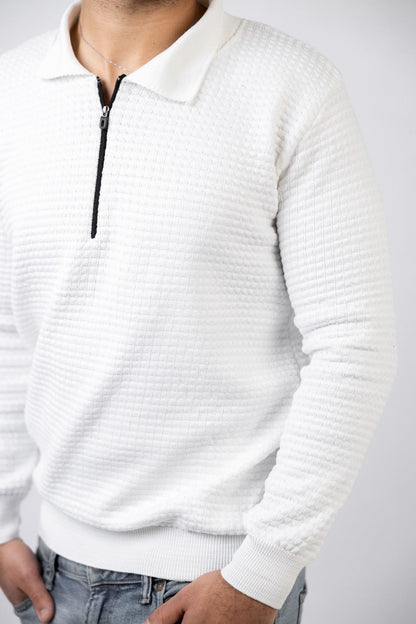 Textured Zip Polo Sweater