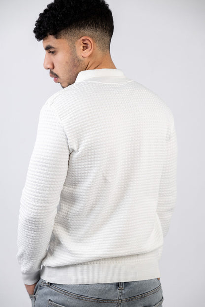 Textured Zip Polo Sweater