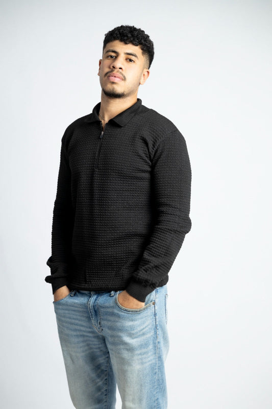 Textured Zip Polo Sweater